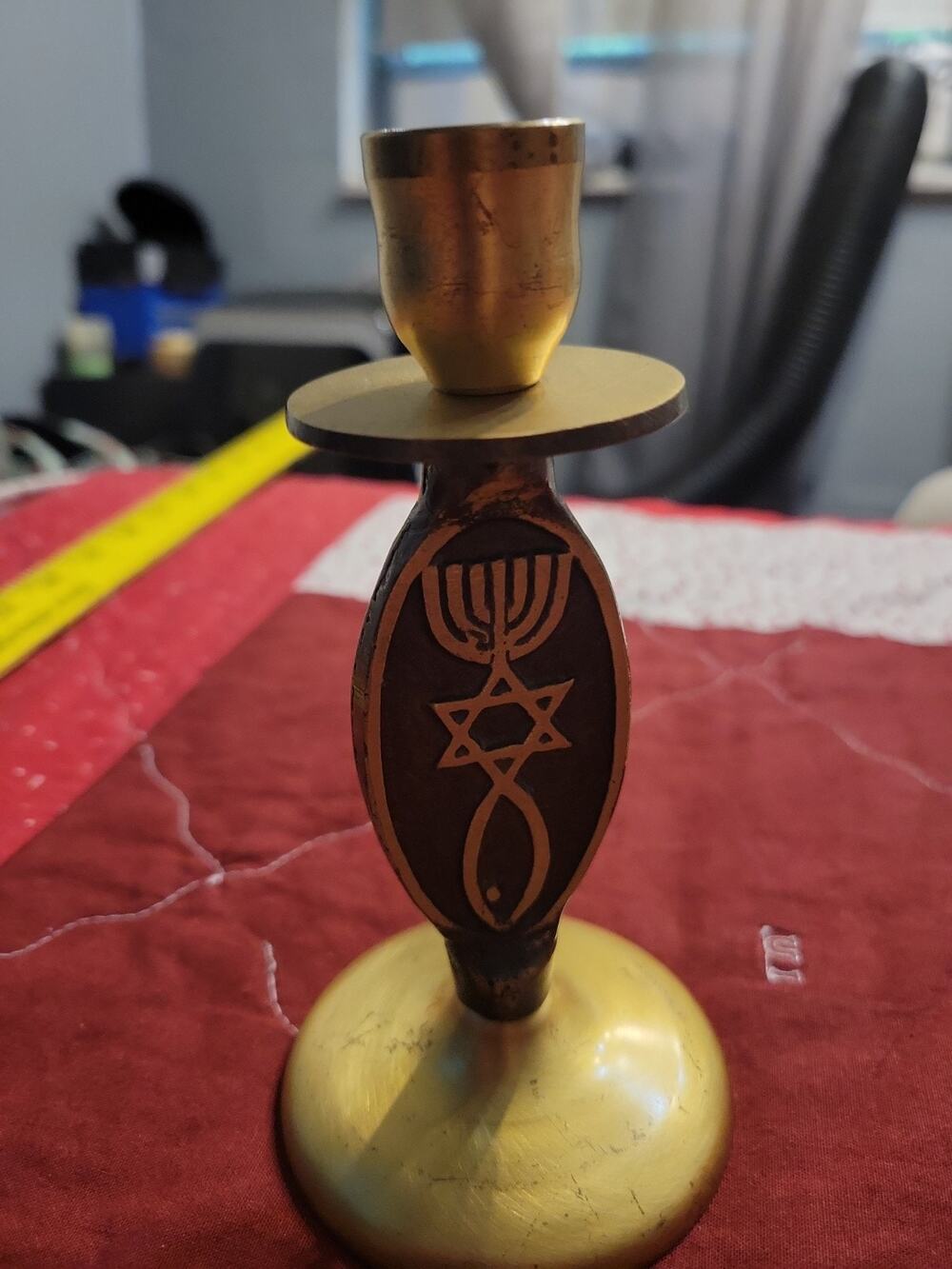 Vintage Brass Shabbat Candle Holder Judaism MCM Mid Century Modern